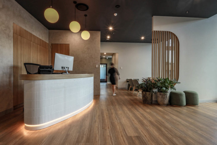 The Reception Area of a Modern Office with Wooden Floors