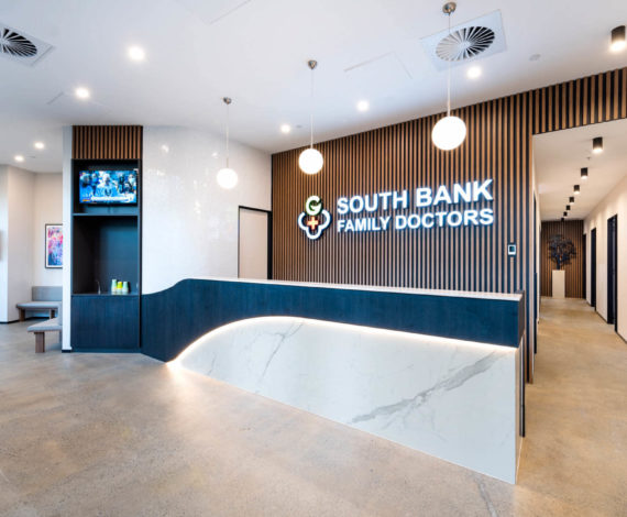 South Bank Family Doctors — Marble Stone Reception Desk Design in Brisbane by Consilo