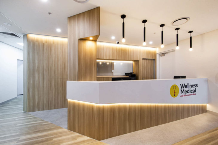 Sleek Front Desk Design at Wellness Medical and Skin Cancer Clinic in Springfield Central, Queensland - Enhancing the Reception Area with a Modern and Welcoming Ambience