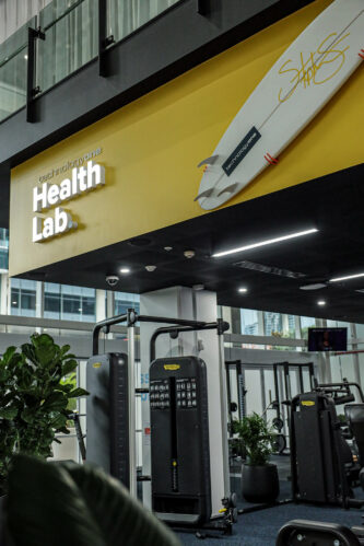 Technology One Brisbane - The Health Lab sign, promoting fitness and wellbeing at Technology One Gym, implemented by Consilo.