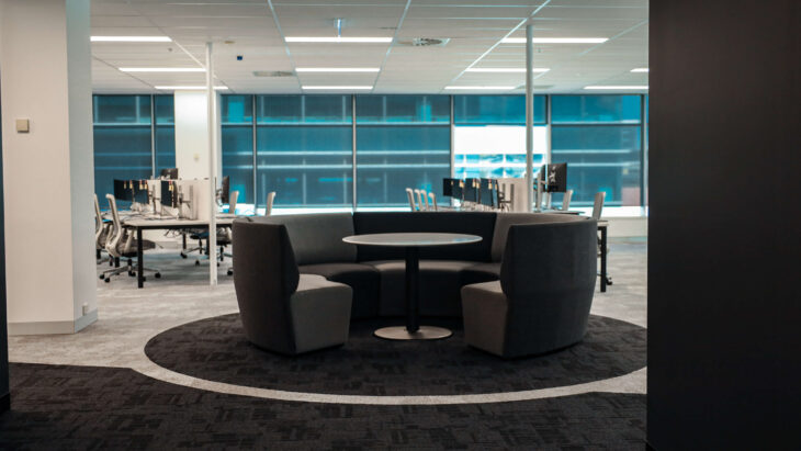 Circular informal meeting area designed by Consilo at TechnologyOne for relaxed discussions and team brainstorming.